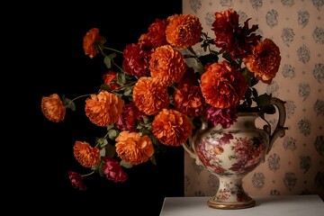 Vintage bouquet of beautiful flowers on black. Floral background. Baroque old fashiones style. Natural pattern wallpaper or greeting card