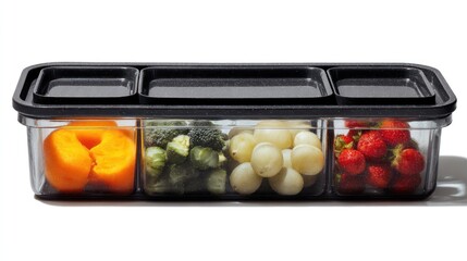 Fresh Food Variety: A colorful assortment of fresh food is neatly organized within a sleek container, showcasing the vibrancy of healthy eating.