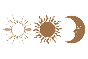 Celestial sun and moon vector illustration mystical design element isolated on white background