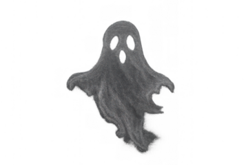 Gray phantom ghost on transparent background flying, halloween haunting, spooky supernatural spirit fantasy element