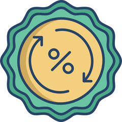 Green and Teal Jagged Circle With Yellow Center Showing Percentage Symbol and Circular Arrows Illustration