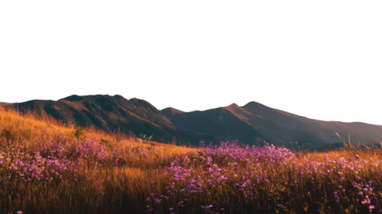 Scenic view of sunset or sunrise over mountain landscape with clouds, sky, and vibrant nature