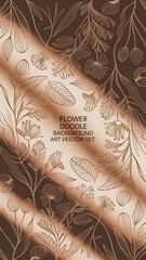 Flower doodle background art vector set. Botanical and leaves abstract shape doodle art design for print, wallpaper, clipart, wall art for home decoration.