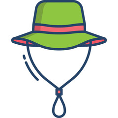 Green Bucket Hat with Red Band and Drawstring for Outdoor Adventures on Transparent Background