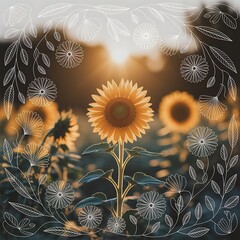 Flower doodle background art vector set. Botanical and leaves abstract shape doodle art design for print, wallpaper, clipart, wall art for home decoration.