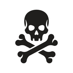 Black skull and crossbones warning icon. danger poisonous pirate symbol graphic vector