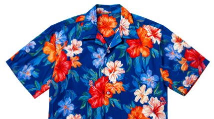 Blue Hawaiian Shirt with Bold Floral Pattern