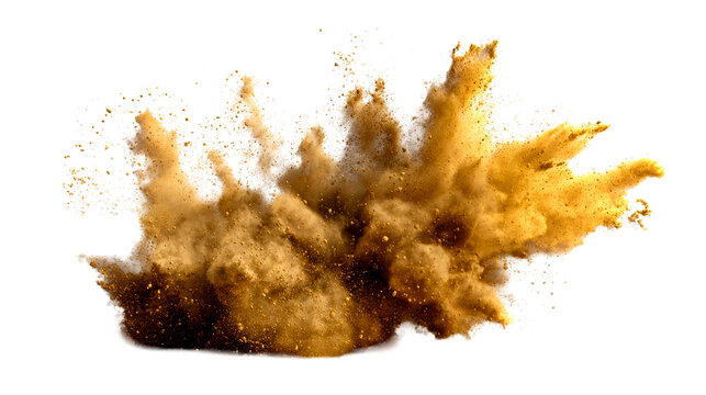 Explosion of Golden Powder Particles Against White Background