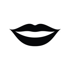 Minimal black lips silhouette vector icon. female mouth outline symbol for beauty and fashion design.