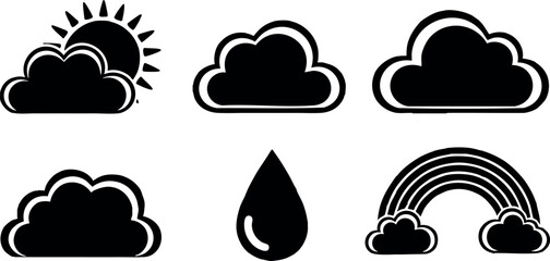 Fototapeta premium Weather icons set with cloud, sun, raindrop, and rainbow vector illustration simple design 
