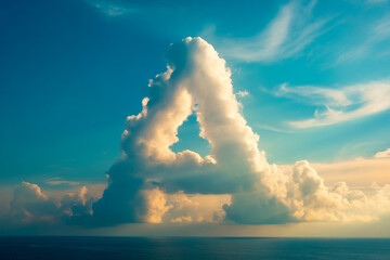 Stunning cloudscape over ocean forming letter A against vibrant sky, perfect for inspiring creativity, imagination, and unique alphabet designs with beautiful light