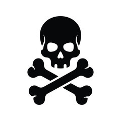 Black skull and crossbones danger warning icon vector illustration. poison, pirate, hazard symbol.