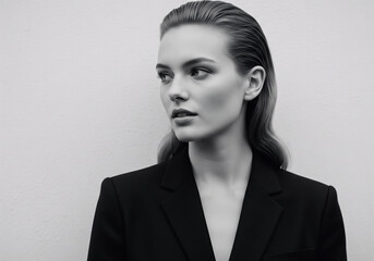Elegant Black and White Portrait of Confident Business Woman in Blazer