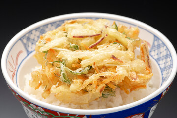かき揚げ丼、かき揚げ天丼　黒バック