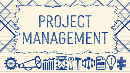 Project Management Ball Pen Texture Business Symbols Row Bottom Box Text 