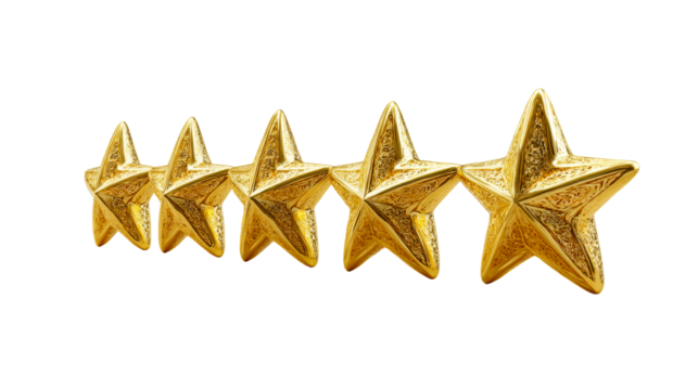 Five Golden Stars Row on White Surface