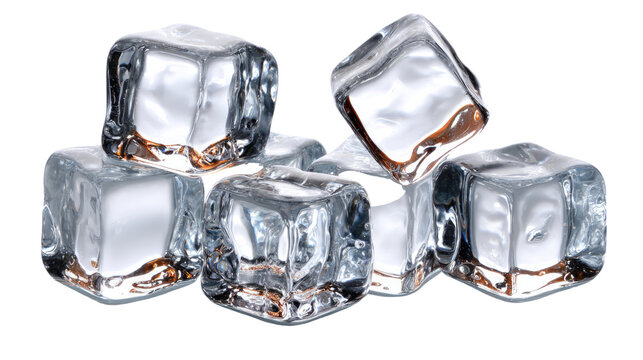 Chilled Cubes: Transparent ice cubes, perfectly shaped, offer a refreshing allure, their cool forms shimmering with subtle reflections, a symbol of purity and invigoration.
