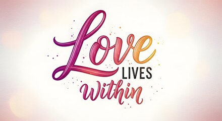 Inspirational quote with colorful typography that reads 'Love Lives Within' on a soft pastel background, emphasizing positivity and inner strength