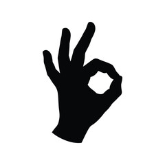 Ok hand gesture silhouette icon vector. perfect approval success sign graphic