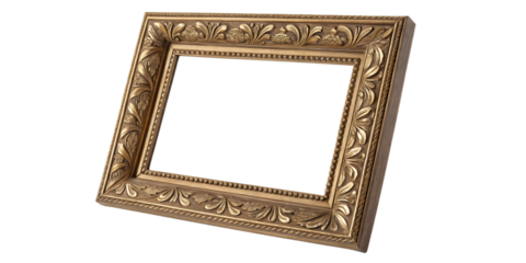 Empty decorative frame, isolated on transparent background, subtle shadow.