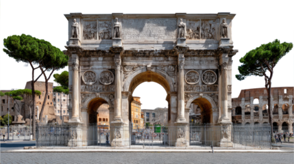 Arch of Triumph: An architectural marvel, a majestic arch stands tall against a backdrop of historic buildings and trees, a testament to ancient glory and enduring beauty.