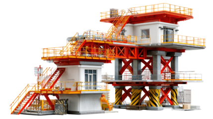 Industrial Complex: A striking industrial complex. The scene showcases modern architectural ingenuity and engineering prowess. It highlights the use of sturdy support structures, intricate staircases.