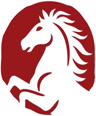 Red seal horse head design for Chinese New Year 2026.
Year of the Horse oval emblem vector illustration isolated.
Chinese zodiac horse red stamp icon.
Transparent background.