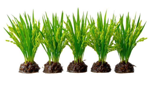 Green Rice Plants: A vibrant display of rice plants in various stages of growth, capturing the essence of agricultural prosperity and the beauty of natural abundance.