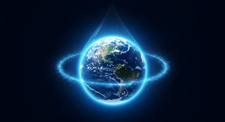 Blue Earth floats with glowing ring for environmental branding, presentation backdrops.