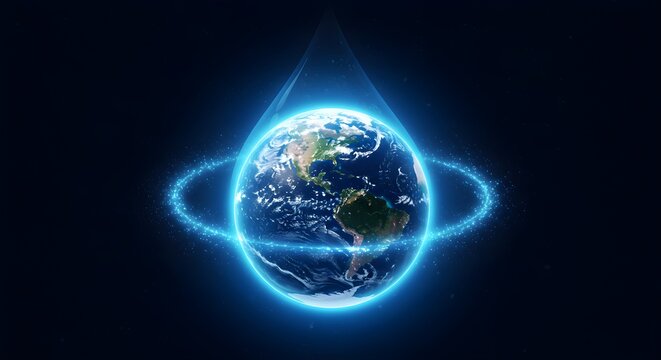 Blue Earth floats with glowing ring for environmental branding, presentation backdrops.