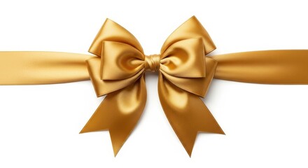 Fototapeta premium Detailed gold satin ribbon bow on white background