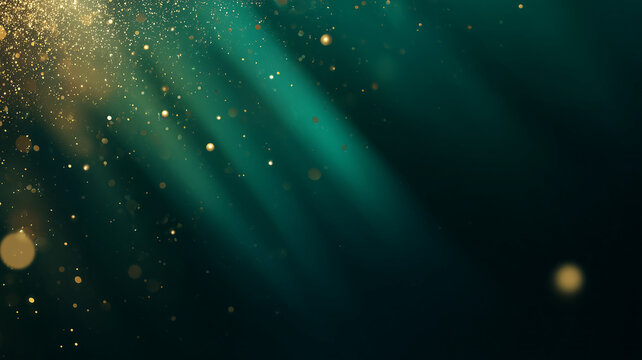 Dark green backdrop with glowing Christmas bokeh | pattern for holiday decoration | presentation background | awarding night 