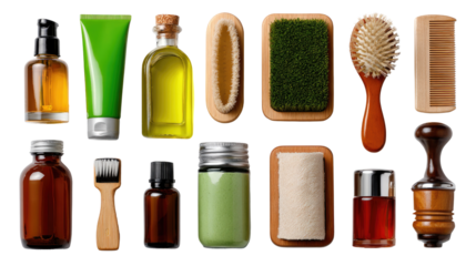 Essential Grooming Collection: An assortment of grooming essentials, presented on a minimalist backdrop, showcasing various products for personal care and hygiene.