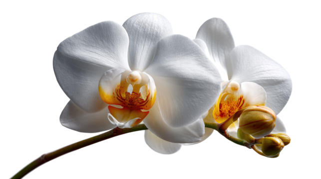 Elegant Orchid Bloom: A close-up view of delicate white orchid flowers in full bloom. It showcases the graceful curves of the petals and the intricate details within the blossoms.