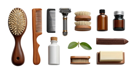 Grooming Essentials: A meticulously arranged collection of personal grooming tools and products, showcasing the essentials for self-care and hygiene.
