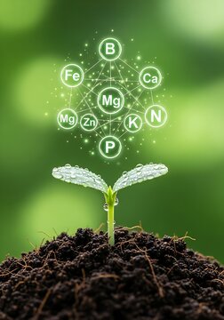 High-tech agriculture image showing a young plant and a futuristic overlay of necessary soil elements