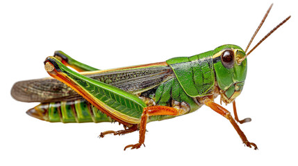 Fototapeta premium Emerald Grasshopper: A close-up view of a vibrant green grasshopper, showcasing its intricate details and natural beauty, captured in stunning detail.