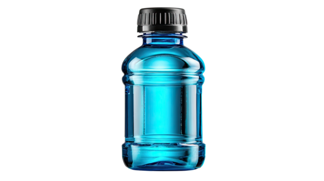 Clear Blue Hydration: A vibrant, transparent bottle of refreshing liquid, ready to quench thirst, inviting you to experience pure hydration and revitalizing coolness.