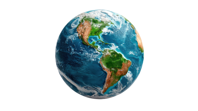 A Globe of Our World: Capturing the beauty of our planet, showcasing the swirling blues of oceans, the vibrant greens and browns of the land, and the delicate dance of clouds.