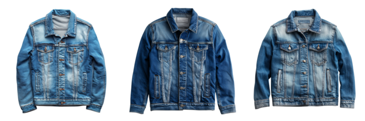 Set of Blue denim jacket with visible stitching and metal buttons on transparent png background. Ai generated
