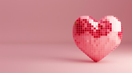 Pink Pixel Art Heart Icon on Soft Pink Background. symbolizing love and technology in a creative, digital style.