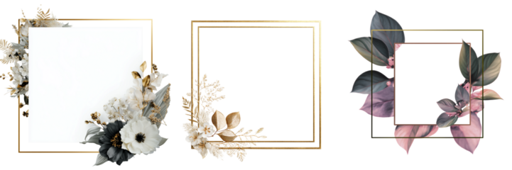 Set of Colorful floral bouquet with elegant leaves, watercolor style, soft botanical elements, delicate wedding invitation layout on transparent png background. Ai generated