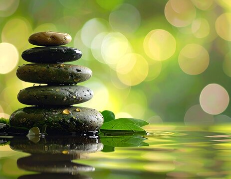 Stacked Stones Harmony Balance and Reflection in Nature - Powered by Adobe