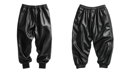 Black faux leather joggers for fashion styling