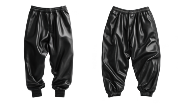 Black faux leather joggers for fashion styling