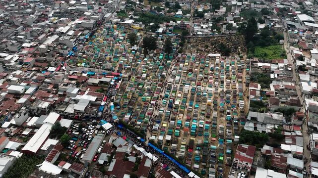 Aerial of Sumpango&rsquo;s vibrant cemetery filled with visitors on All Saints Day