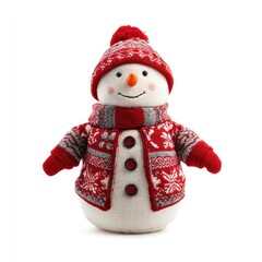 Fototapeta premium Festive snowman with red attire.