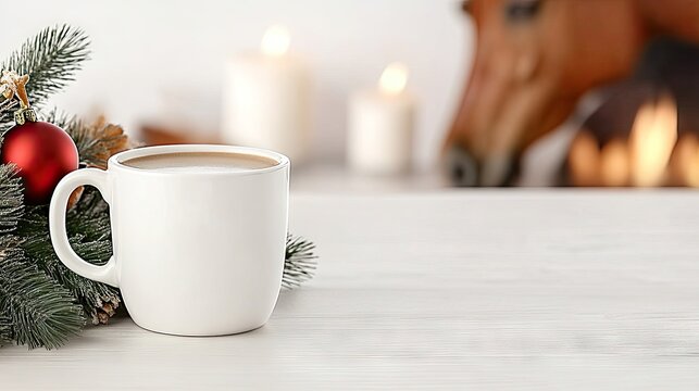 Cozy coffee cup by the fireplace with autumn decorations and a warm atmosphere for relaxation and comfort during chilly days