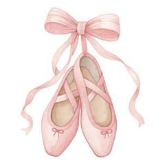 Watercolor pink ballet shoes with ribbon bow © ThemeRage