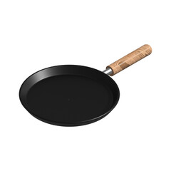 Black Frying Pan with Wooden Handle – Realistic Vector Illustration on White Background